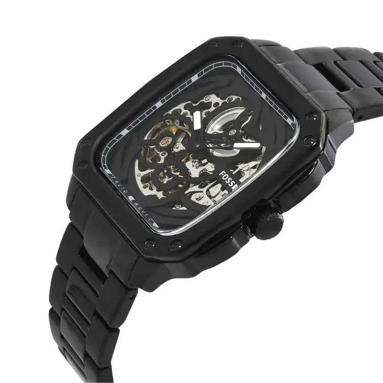 Fossil Inscription Skeleton Black Smoke Dial Men's Watch- BQ2574